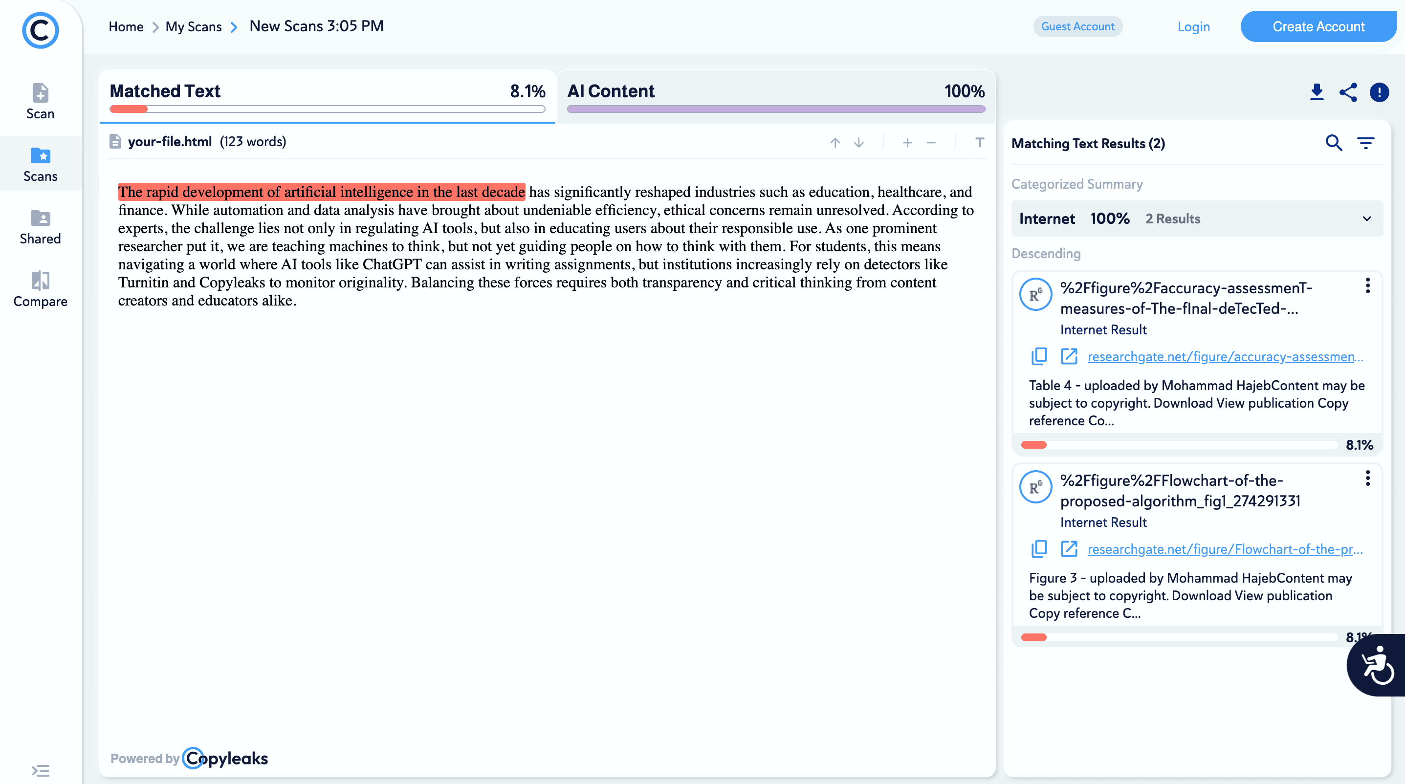 Copyleaks Plagiarism Checker Results