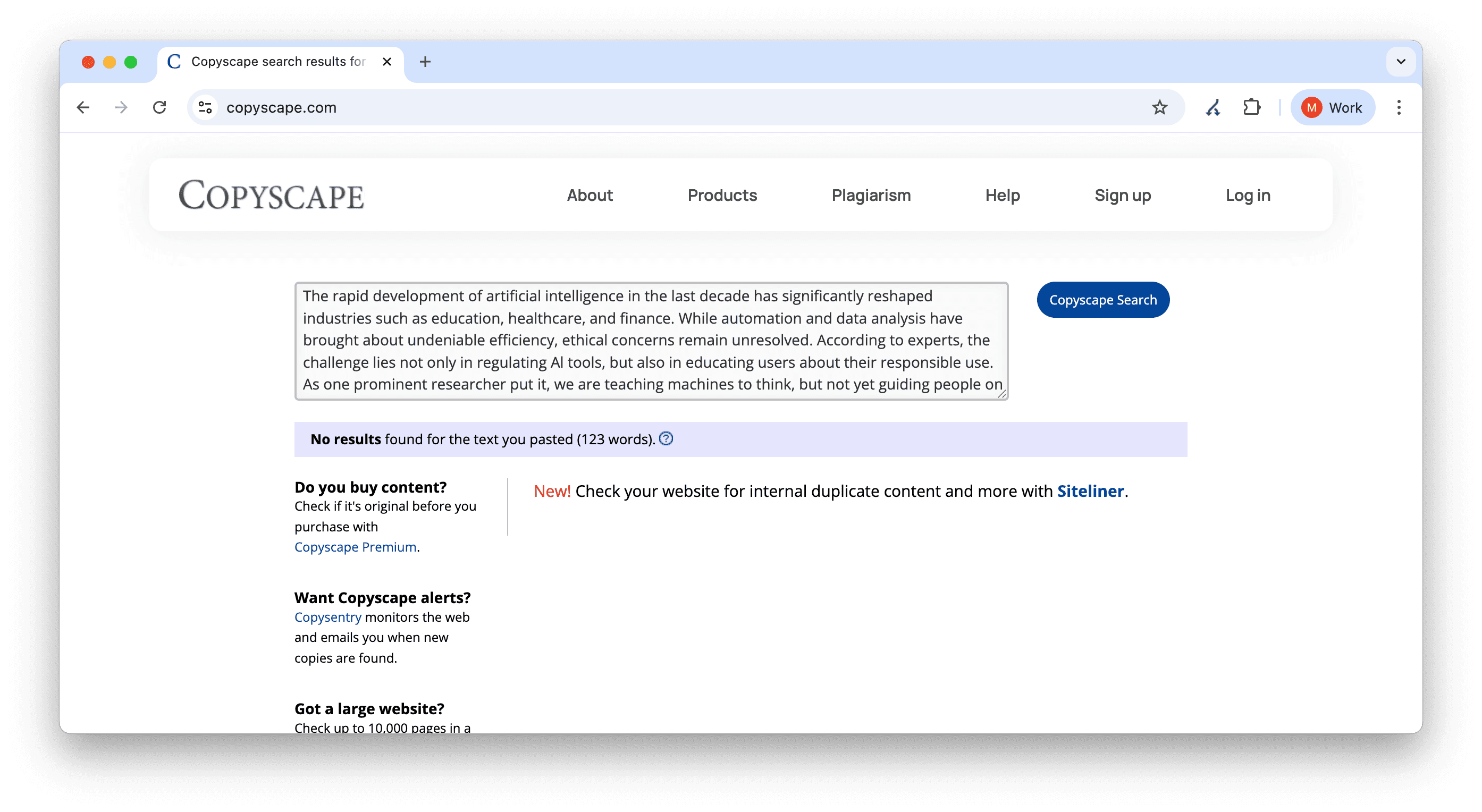 Copyscape Plagiarism Checker Results
