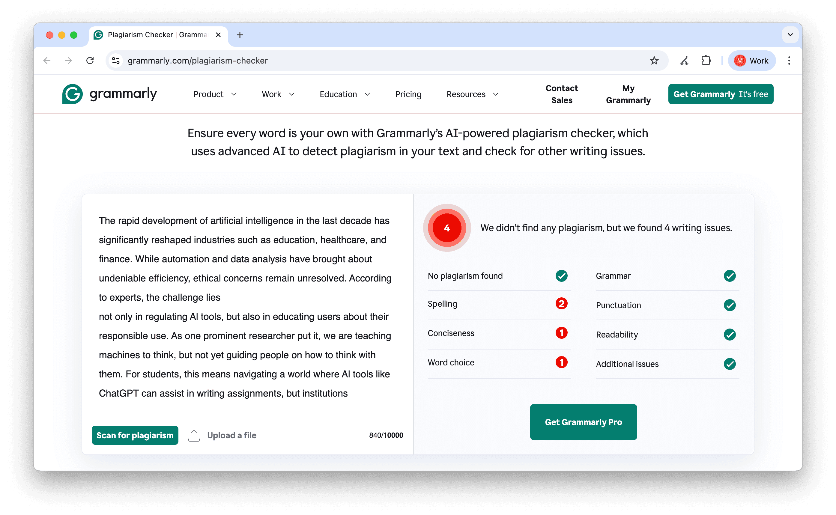 Grammarly Plagiarism Checker Results