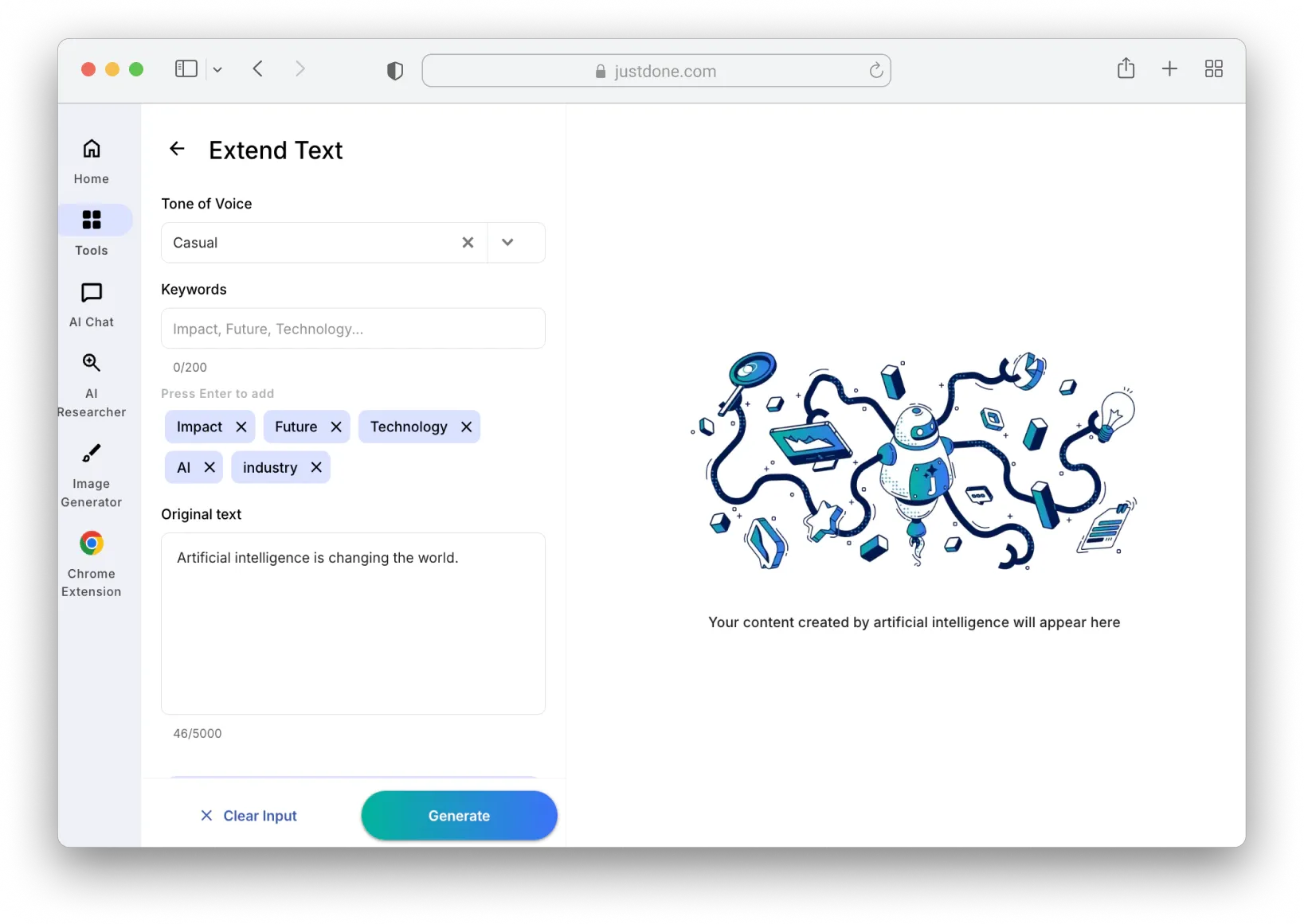 Add keywords to guide AI text expansion