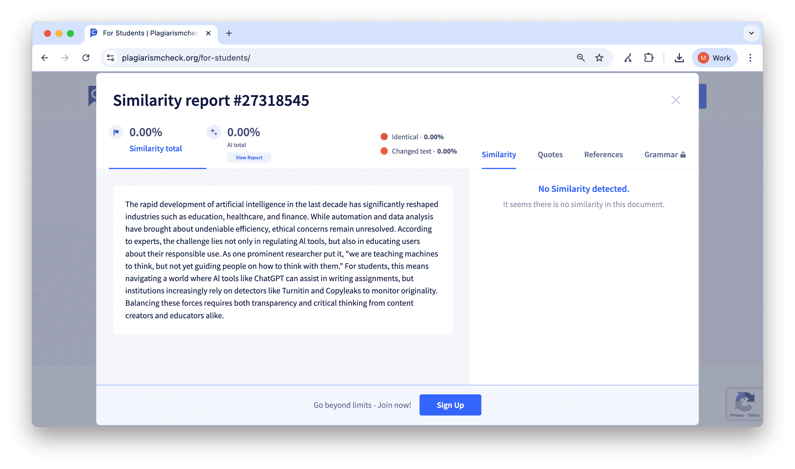 PlagiarismCheck Similarity Report